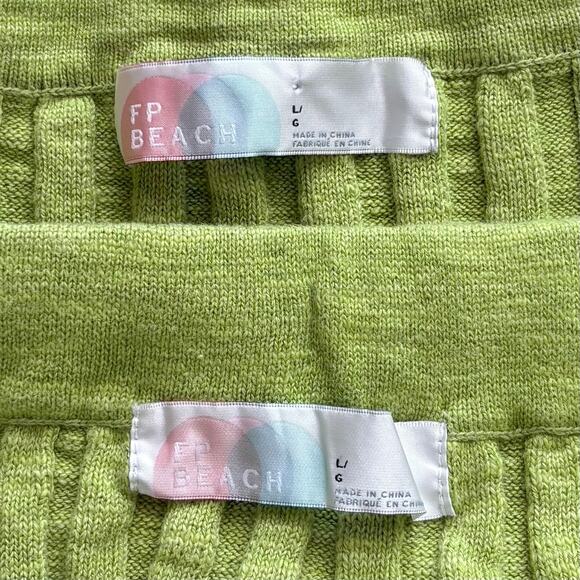 Free People Beach Veda Sweater Set Large Green Tank Skirt Ribbed Knit Stretch - Picture 7 of 14